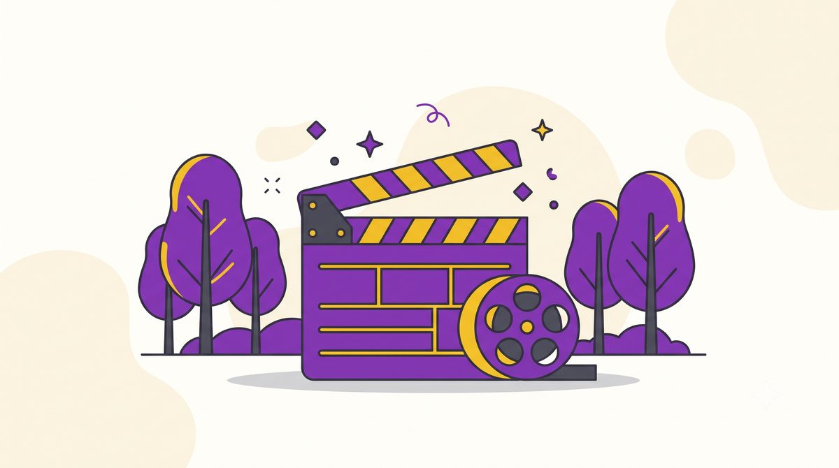 Ilustração de uma claquete de cinema e um rolo de filme, representando um curta-metragem viabilizado pela Lei Rouanet