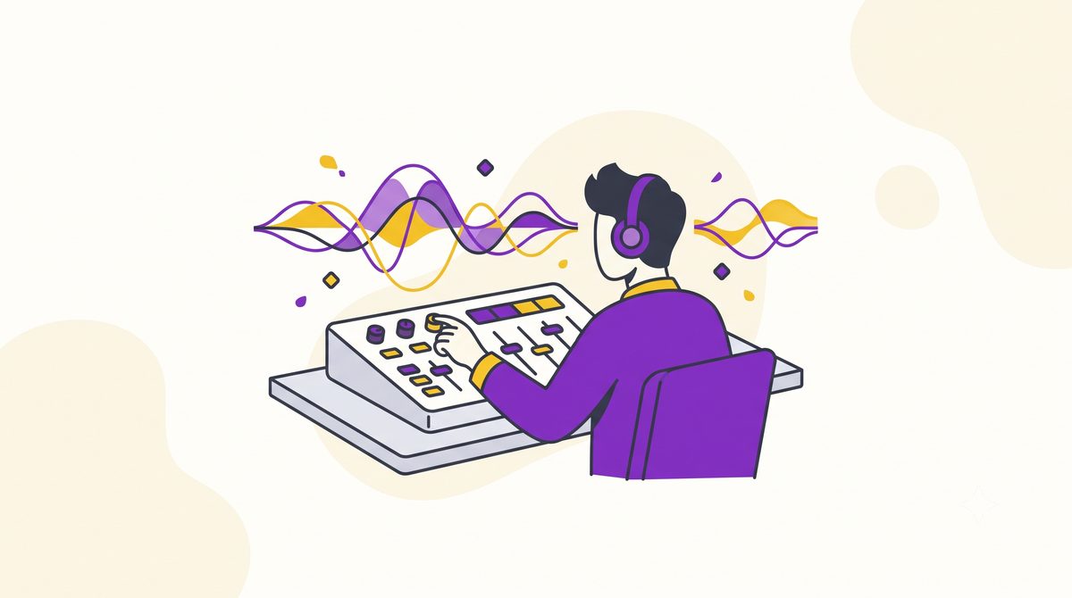 Ilustração de uma pessoa gravando um álbum musical em estúdio, representando um projeto de gravação viabilizado pela Lei Rouanet